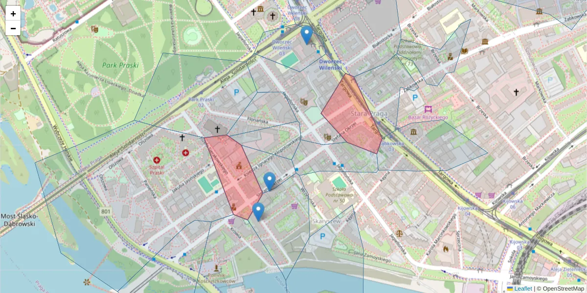 Szczegółowa mapa kodu pocztowego 03-717 z granicami, sąsiednimi kodami pocztowymi i urzędami pocztowymi
