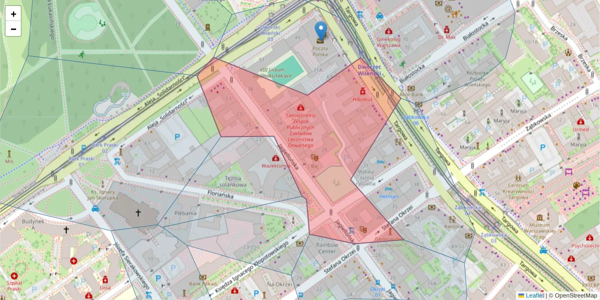 Szczegółowa mapa kodu pocztowego 03-719 z granicami, sąsiednimi kodami pocztowymi i urzędami pocztowymi