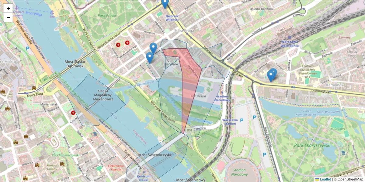 Szczegółowa mapa kodu pocztowego 03-721 z granicami, sąsiednimi kodami pocztowymi i urzędami pocztowymi