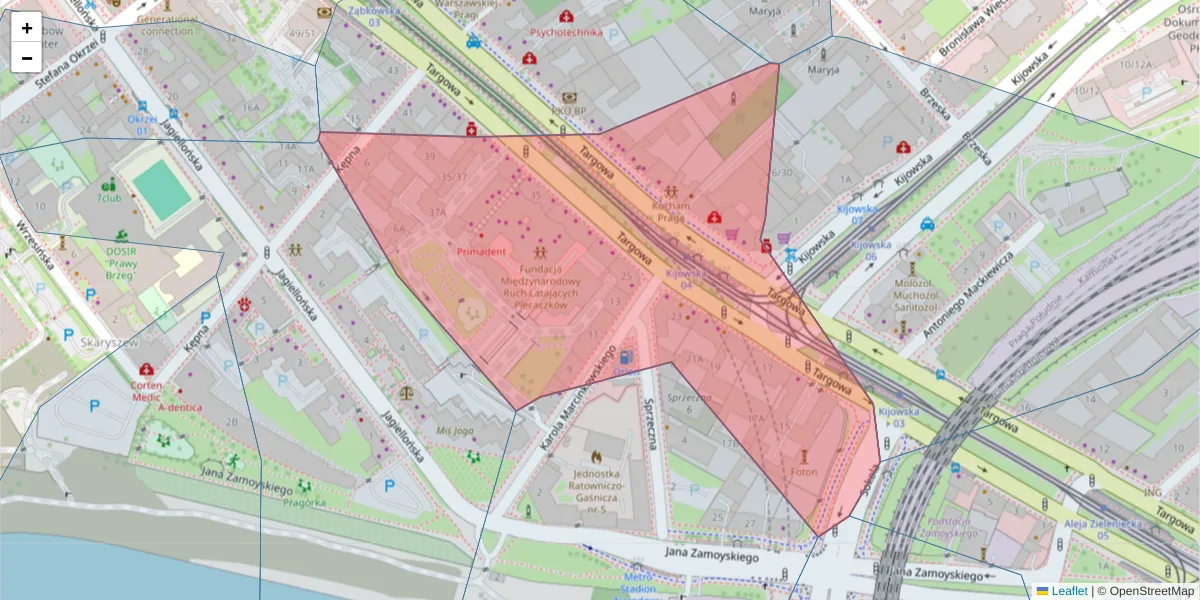 Szczegółowa mapa kodu pocztowego 03-728 z granicami, sąsiednimi kodami pocztowymi i urzędami pocztowymi