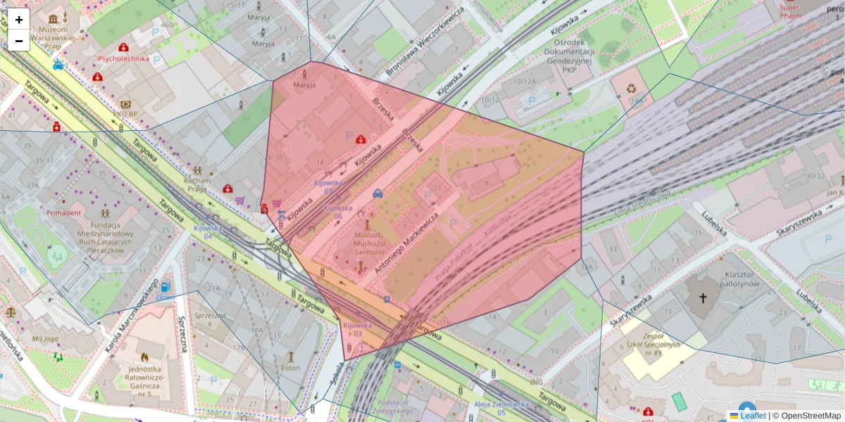 Szczegółowa mapa kodu pocztowego 03-731 z granicami, sąsiednimi kodami pocztowymi i urzędami pocztowymi