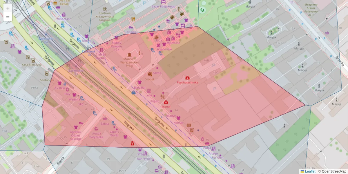 Szczegółowa mapa kodu pocztowego 03-733 z granicami, sąsiednimi kodami pocztowymi i urzędami pocztowymi