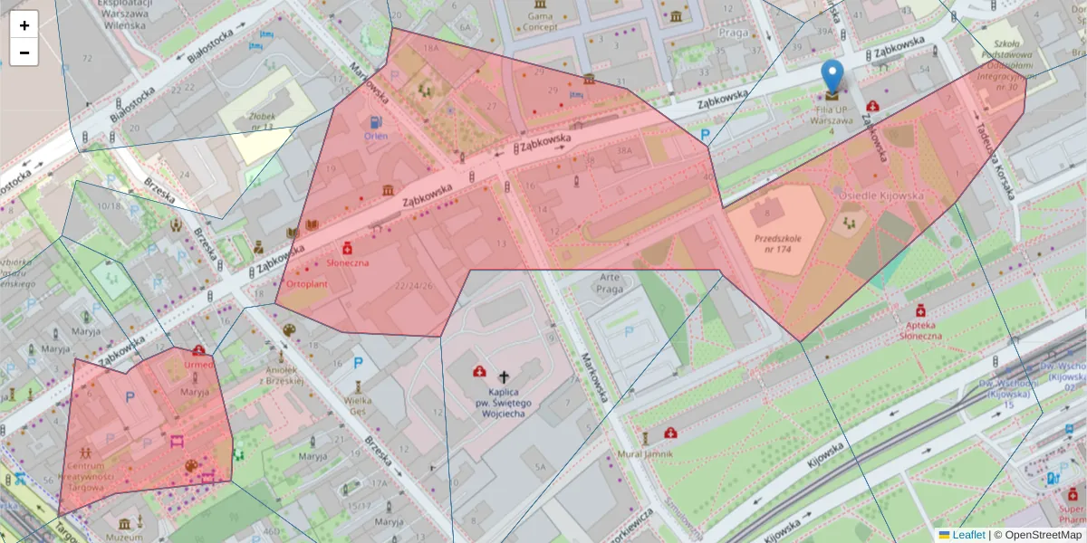 Szczegółowa mapa kodu pocztowego 03-735 z granicami, sąsiednimi kodami pocztowymi i urzędami pocztowymi