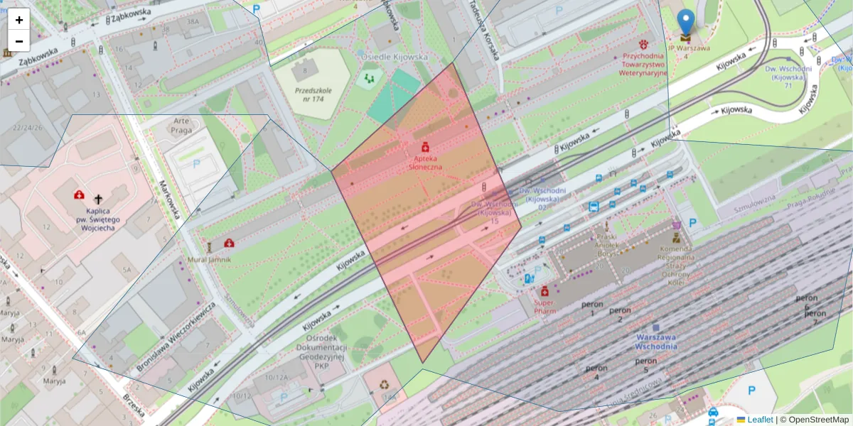 Szczegółowa mapa kodu pocztowego 03-738 z granicami, sąsiednimi kodami pocztowymi i urzędami pocztowymi