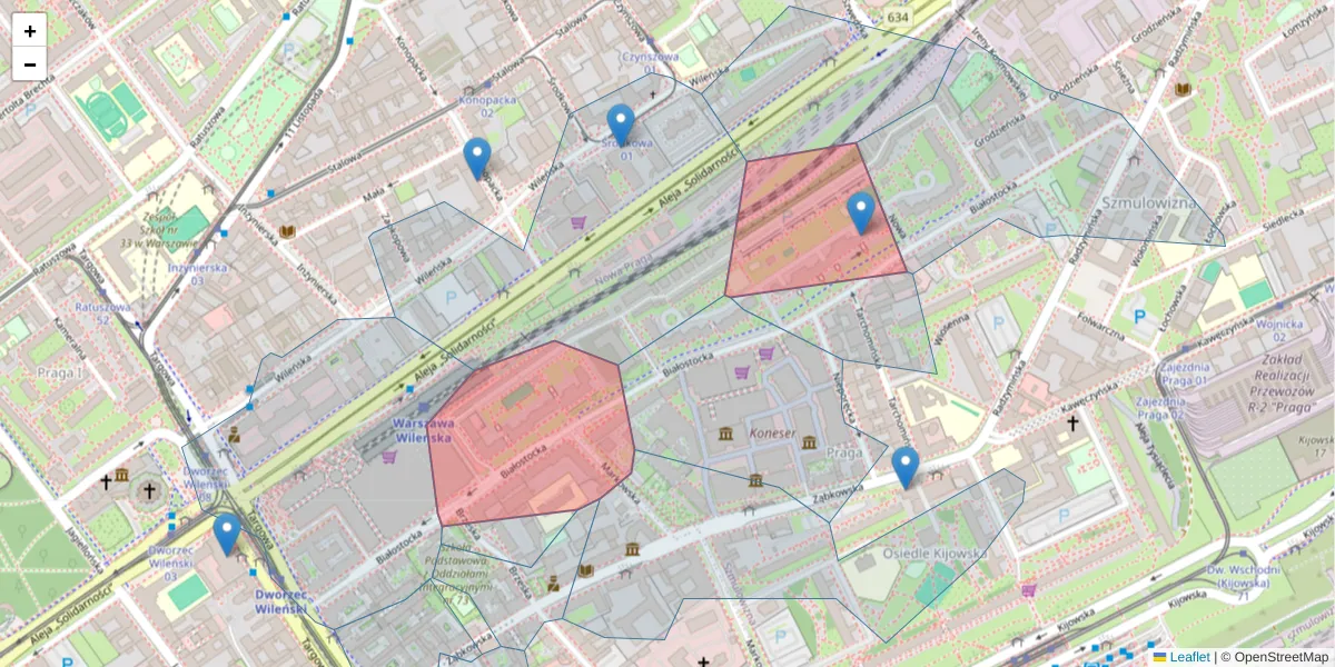Szczegółowa mapa kodu pocztowego 03-741 z granicami, sąsiednimi kodami pocztowymi i urzędami pocztowymi