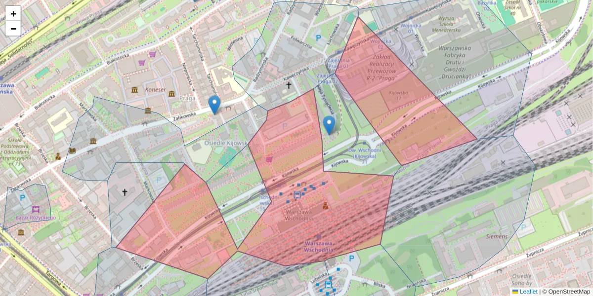 Szczegółowa mapa kodu pocztowego 03-743 z granicami, sąsiednimi kodami pocztowymi i urzędami pocztowymi