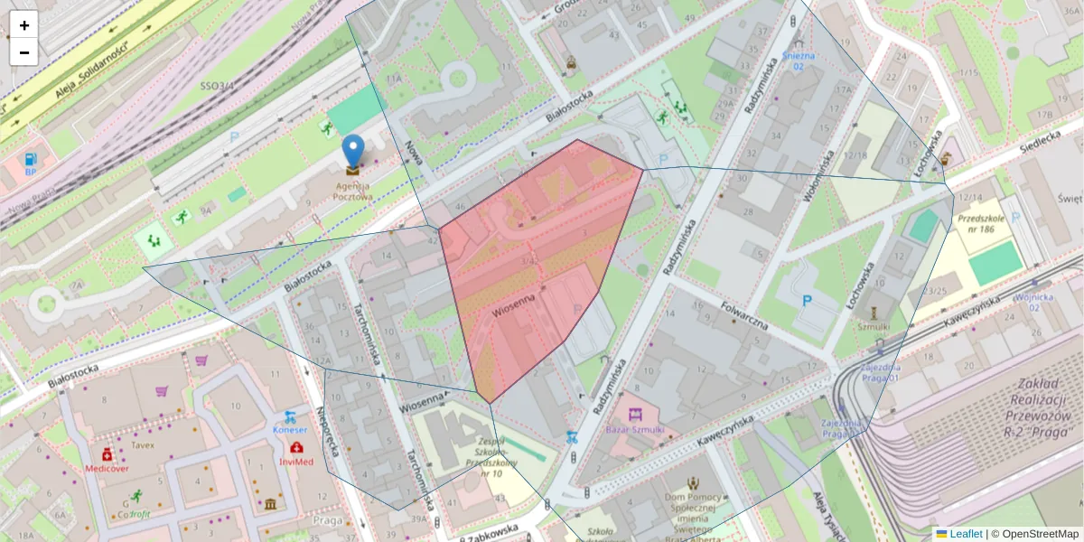 Szczegółowa mapa kodu pocztowego 03-749 z granicami, sąsiednimi kodami pocztowymi i urzędami pocztowymi