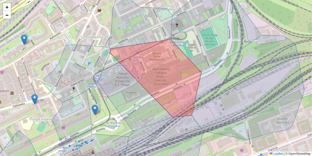 Szczegółowa mapa kodu pocztowego 03-774 z granicami, sąsiednimi kodami pocztowymi i urzędami pocztowymi