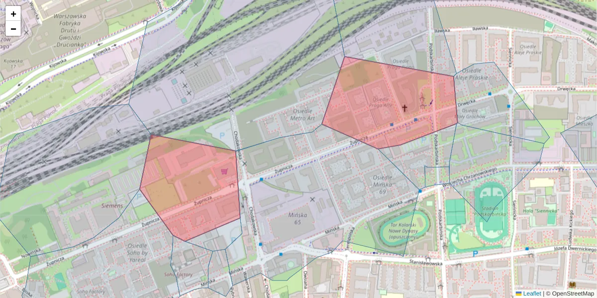 Szczegółowa mapa kodu pocztowego 03-821 z granicami, sąsiednimi kodami pocztowymi i urzędami pocztowymi