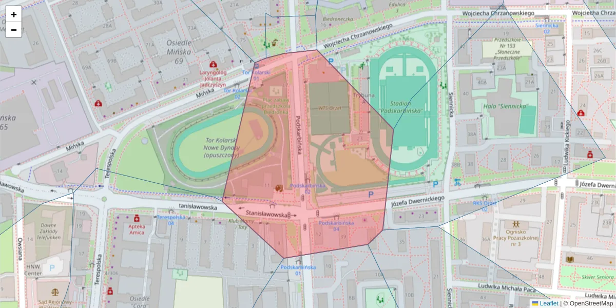 Szczegółowa mapa kodu pocztowego 03-831 z granicami, sąsiednimi kodami pocztowymi i urzędami pocztowymi