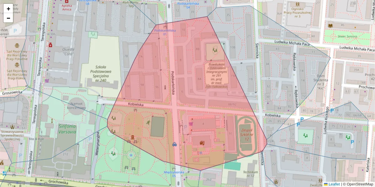 Szczegółowa mapa kodu pocztowego 03-833 z granicami, sąsiednimi kodami pocztowymi i urzędami pocztowymi