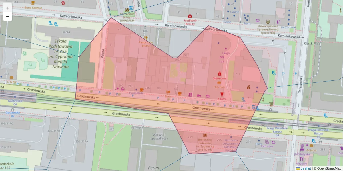 Szczegółowa mapa kodu pocztowego 03-841 z granicami, sąsiednimi kodami pocztowymi i urzędami pocztowymi