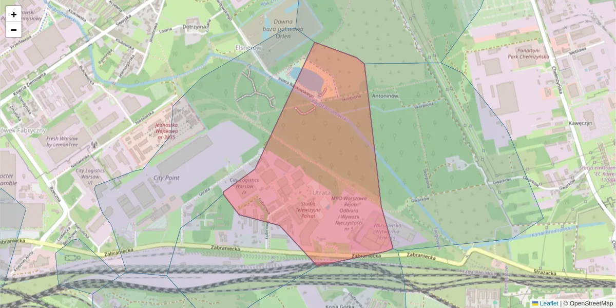 Szczegółowa mapa kodu pocztowego 03-878 z granicami, sąsiednimi kodami pocztowymi i urzędami pocztowymi