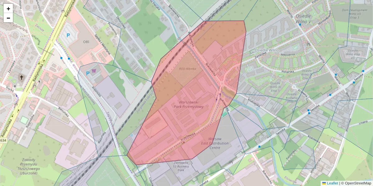 Szczegółowa mapa kodu pocztowego 03-879 z granicami, sąsiednimi kodami pocztowymi i urzędami pocztowymi
