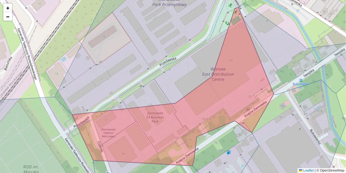 Szczegółowa mapa kodu pocztowego 03-885 z granicami, sąsiednimi kodami pocztowymi i urzędami pocztowymi