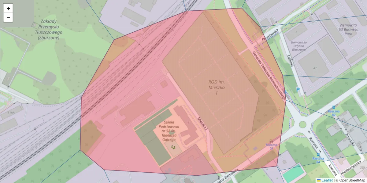 Szczegółowa mapa kodu pocztowego 03-886 z granicami, sąsiednimi kodami pocztowymi i urzędami pocztowymi