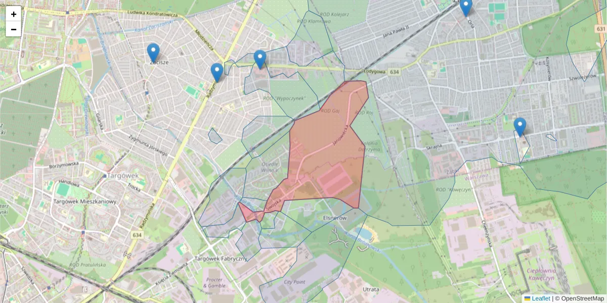 Szczegółowa mapa kodu pocztowego 03-887 z granicami, sąsiednimi kodami pocztowymi i urzędami pocztowymi