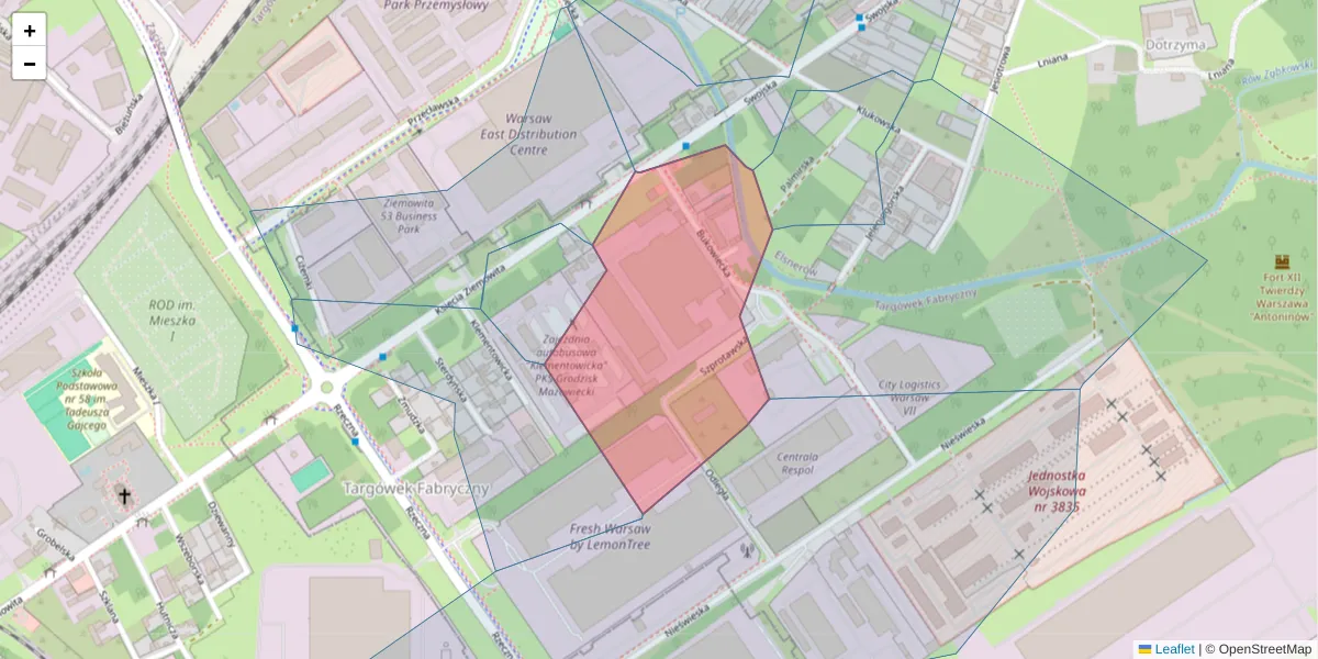 Szczegółowa mapa kodu pocztowego 03-893 z granicami, sąsiednimi kodami pocztowymi i urzędami pocztowymi