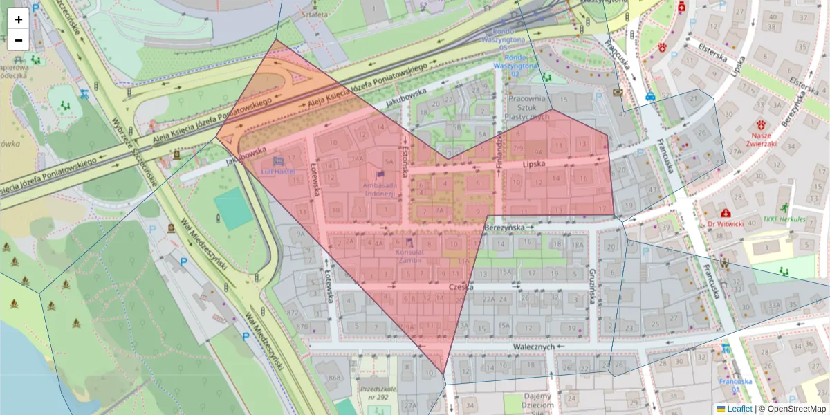 Szczegółowa mapa kodu pocztowego 03-904 z granicami, sąsiednimi kodami pocztowymi i urzędami pocztowymi