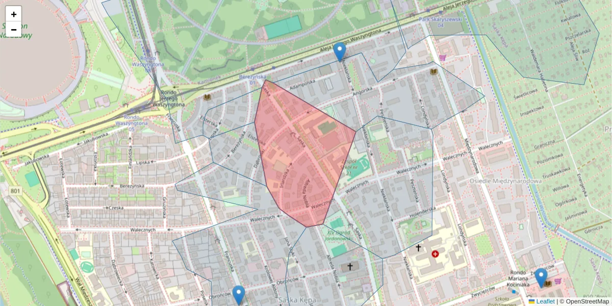 Szczegółowa mapa kodu pocztowego 03-914 z granicami, sąsiednimi kodami pocztowymi i urzędami pocztowymi