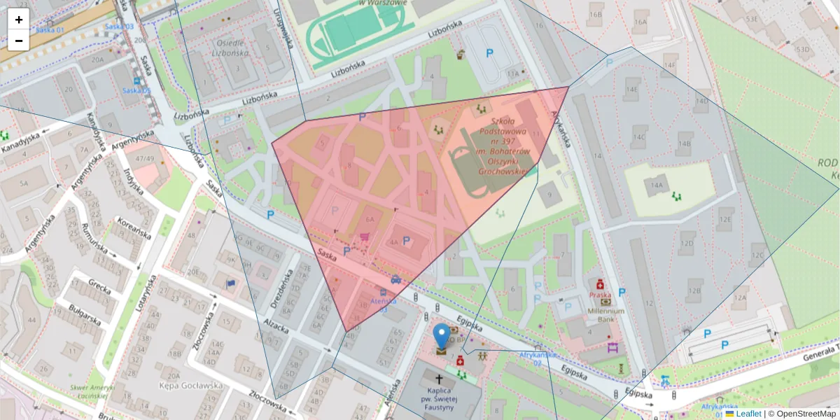Szczegółowa mapa kodu pocztowego 03-968 z granicami, sąsiednimi kodami pocztowymi i urzędami pocztowymi