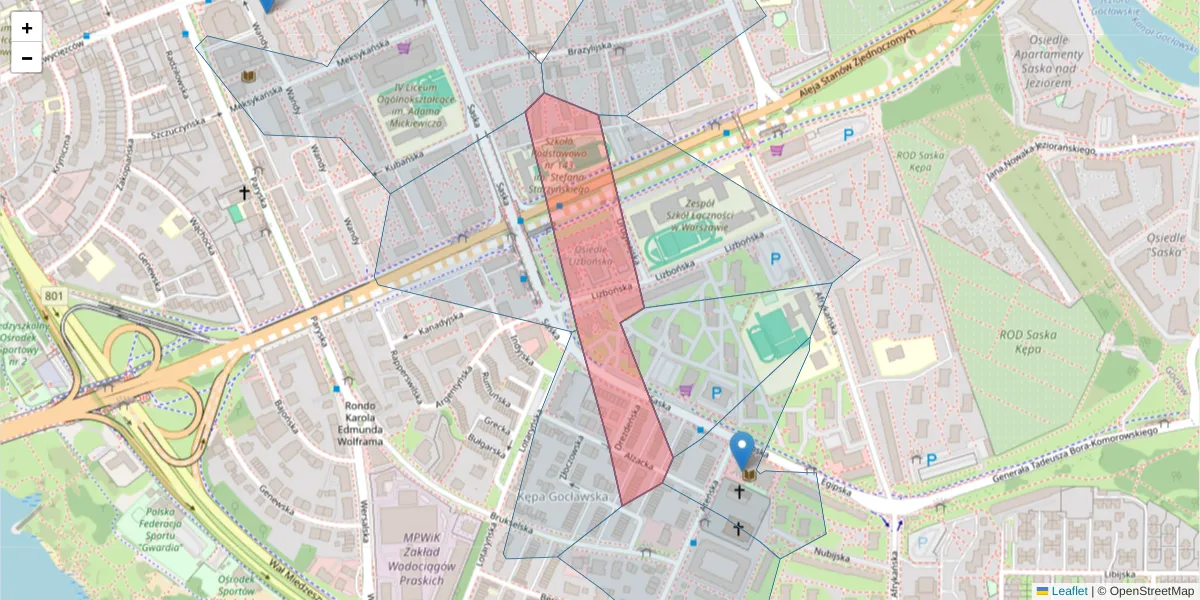 Szczegółowa mapa kodu pocztowego 03-969 z granicami, sąsiednimi kodami pocztowymi i urzędami pocztowymi