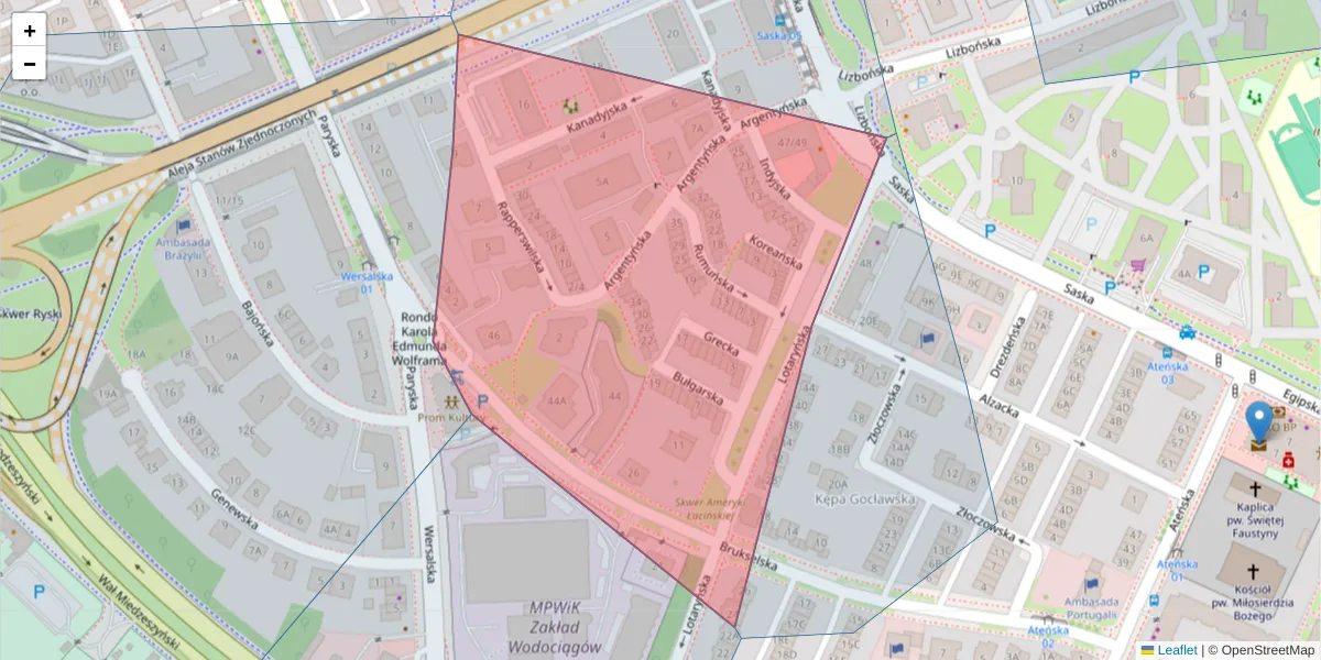Szczegółowa mapa kodu pocztowego 03-971 z granicami, sąsiednimi kodami pocztowymi i urzędami pocztowymi