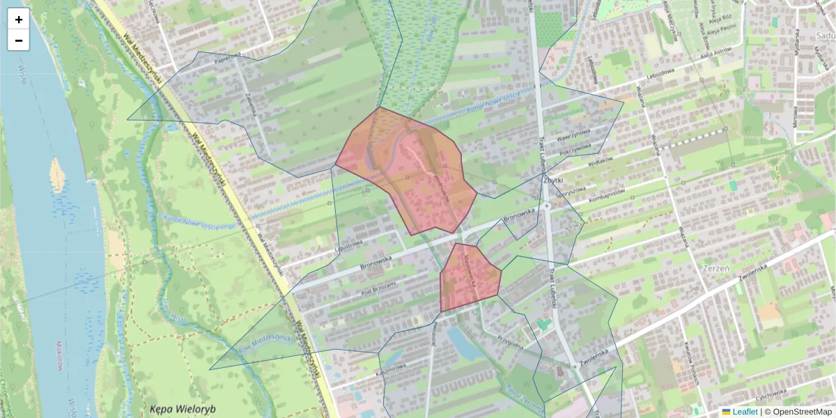 Szczegółowa mapa kodu pocztowego 03-992 z granicami, sąsiednimi kodami pocztowymi i urzędami pocztowymi