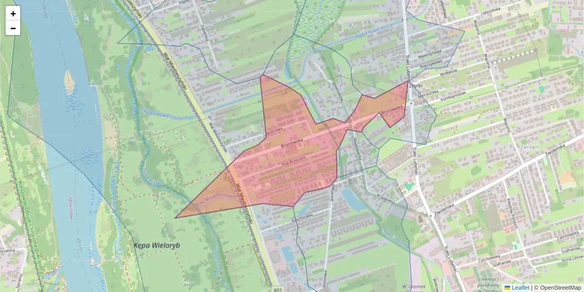 Szczegółowa mapa kodu pocztowego 03-995 z granicami, sąsiednimi kodami pocztowymi i urzędami pocztowymi
