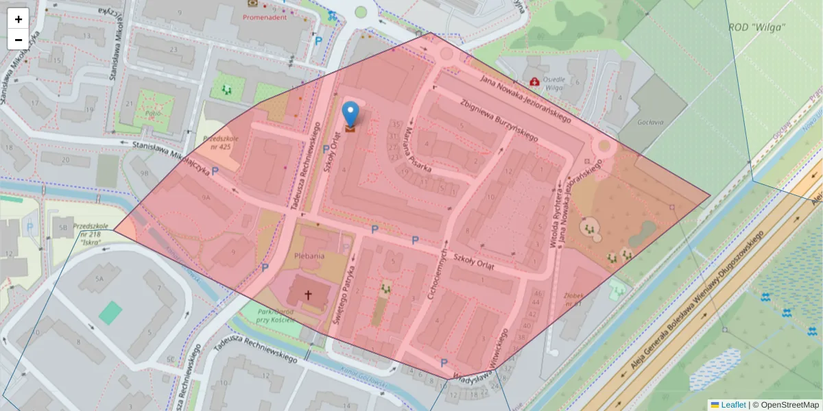 Szczegółowa mapa kodu pocztowego 03-996 z granicami, sąsiednimi kodami pocztowymi i urzędami pocztowymi