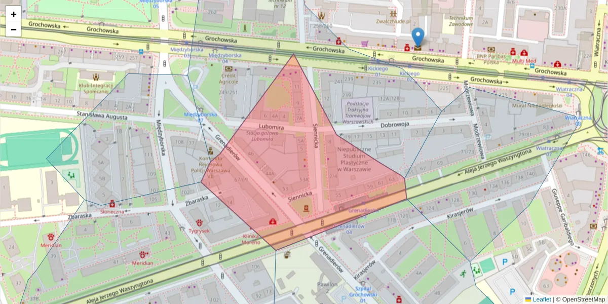 Szczegółowa mapa kodu pocztowego 04-005 z granicami, sąsiednimi kodami pocztowymi i urzędami pocztowymi