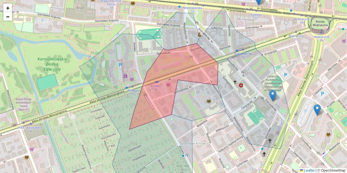 Szczegółowa mapa kodu pocztowego 04-015 z granicami, sąsiednimi kodami pocztowymi i urzędami pocztowymi
