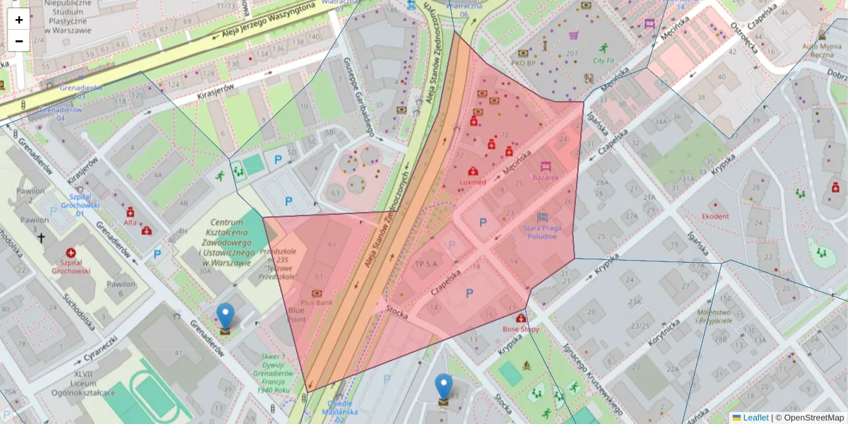 Szczegółowa mapa kodu pocztowego 04-036 z granicami, sąsiednimi kodami pocztowymi i urzędami pocztowymi