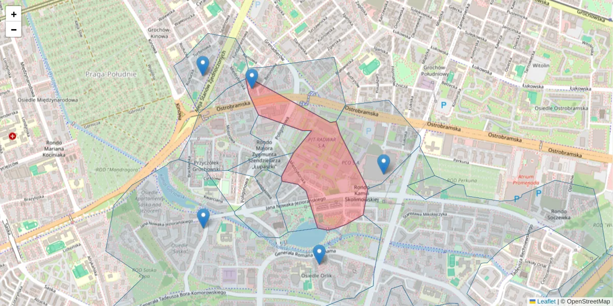Szczegółowa mapa kodu pocztowego 04-041 z granicami, sąsiednimi kodami pocztowymi i urzędami pocztowymi