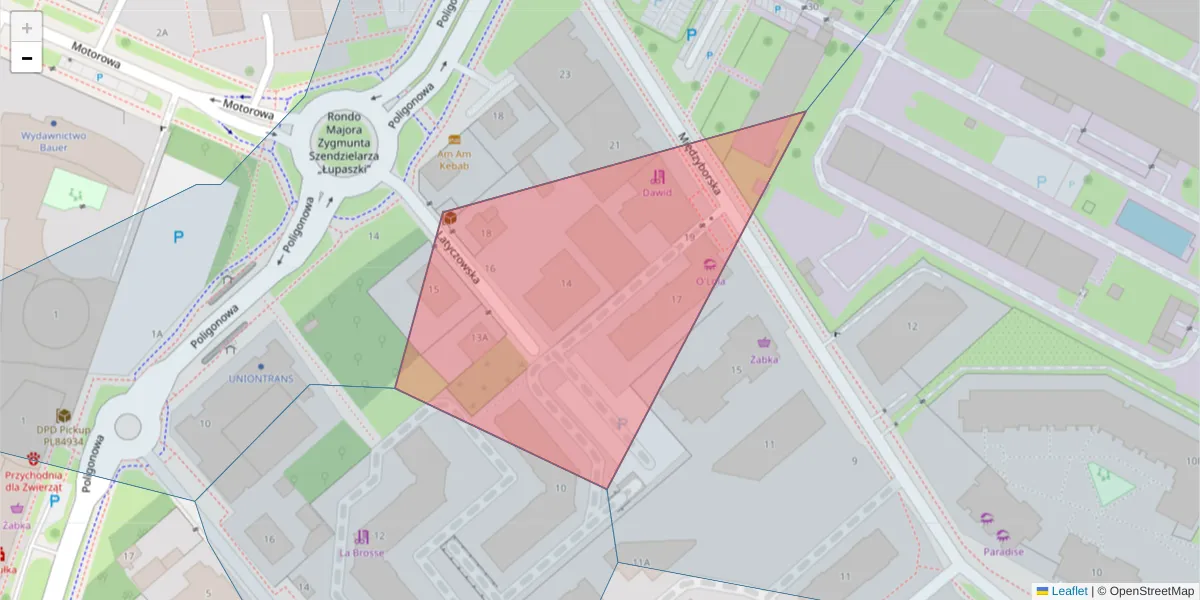 Szczegółowa mapa kodu pocztowego 04-050 z granicami, sąsiednimi kodami pocztowymi i urzędami pocztowymi