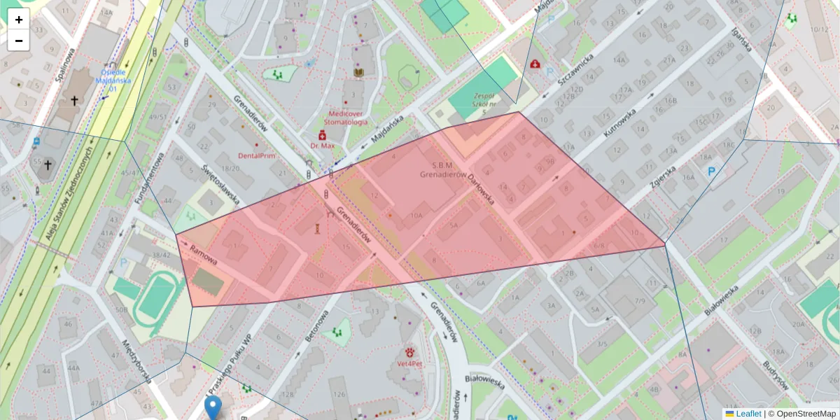 Szczegółowa mapa kodu pocztowego 04-062 z granicami, sąsiednimi kodami pocztowymi i urzędami pocztowymi