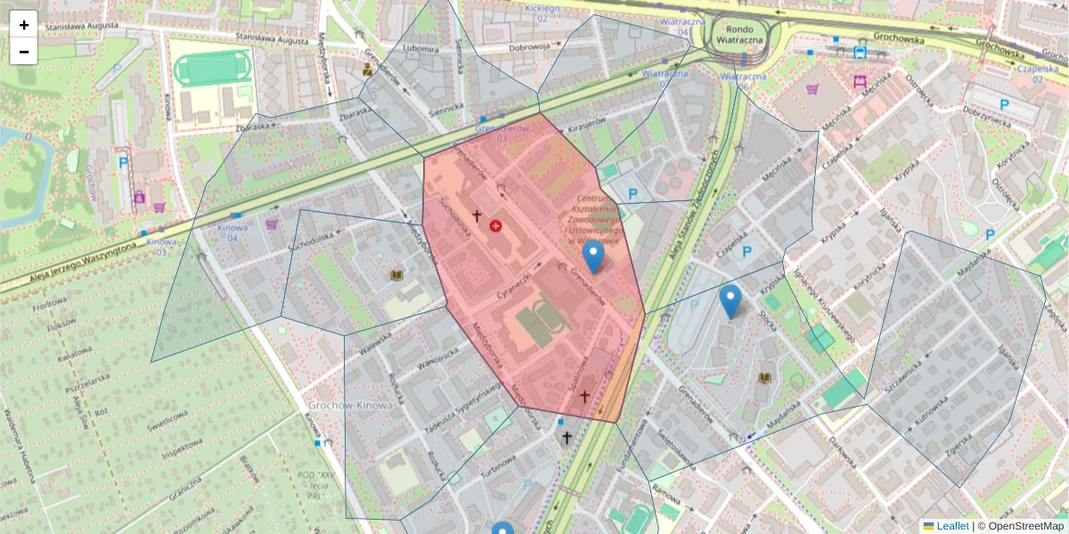 Szczegółowa mapa kodu pocztowego 04-073 z granicami, sąsiednimi kodami pocztowymi i urzędami pocztowymi