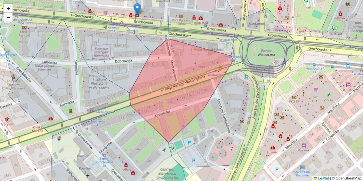 Szczegółowa mapa kodu pocztowego 04-076 z granicami, sąsiednimi kodami pocztowymi i urzędami pocztowymi