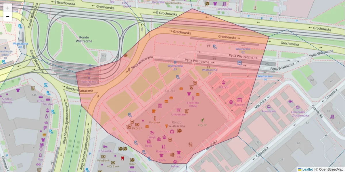 Szczegółowa mapa kodu pocztowego 04-077 z granicami, sąsiednimi kodami pocztowymi i urzędami pocztowymi