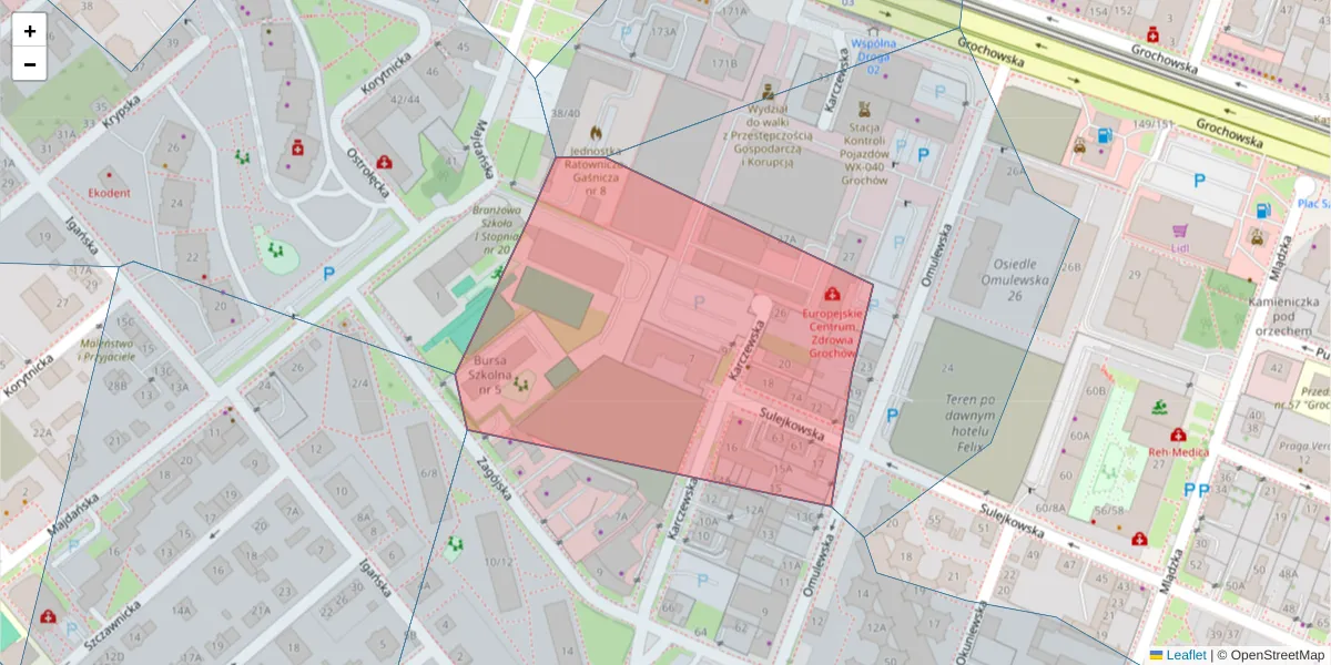 Szczegółowa mapa kodu pocztowego 04-112 z granicami, sąsiednimi kodami pocztowymi i urzędami pocztowymi