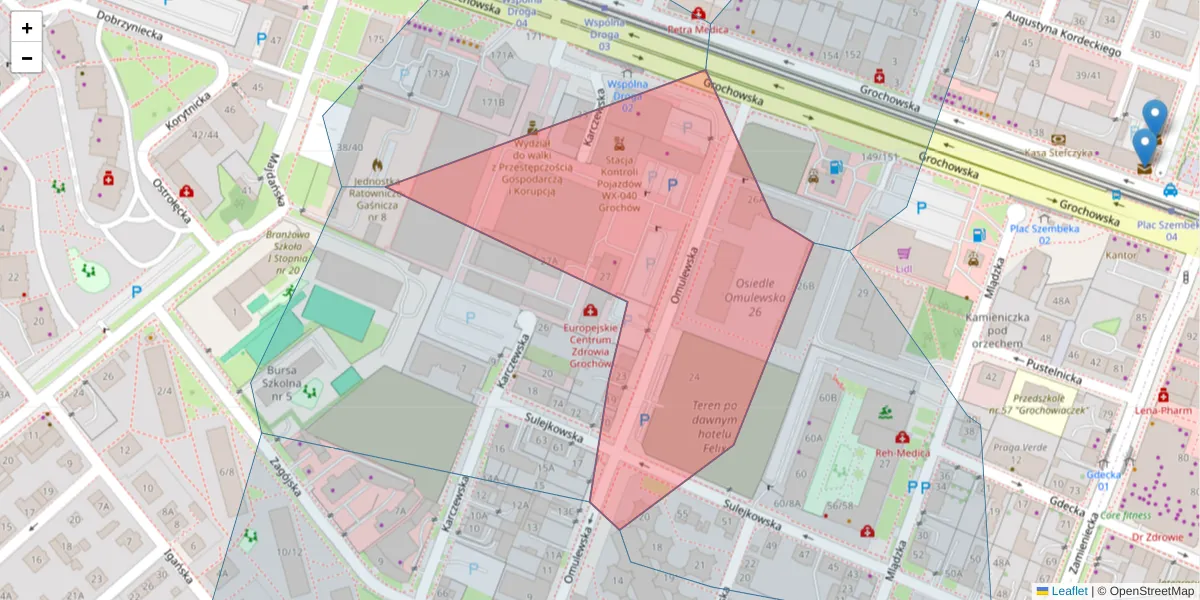 Szczegółowa mapa kodu pocztowego 04-128 z granicami, sąsiednimi kodami pocztowymi i urzędami pocztowymi