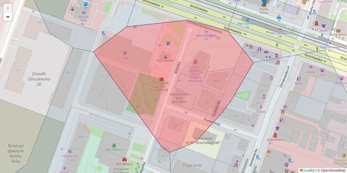 Szczegółowa mapa kodu pocztowego 04-136 z granicami, sąsiednimi kodami pocztowymi i urzędami pocztowymi