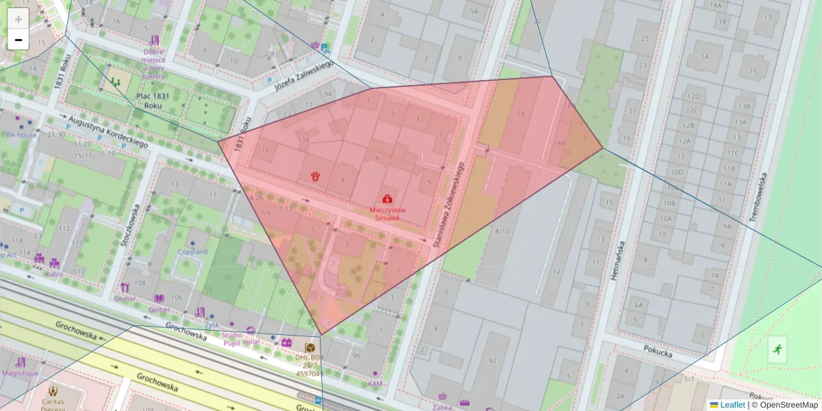 Szczegółowa mapa kodu pocztowego 04-143 z granicami, sąsiednimi kodami pocztowymi i urzędami pocztowymi
