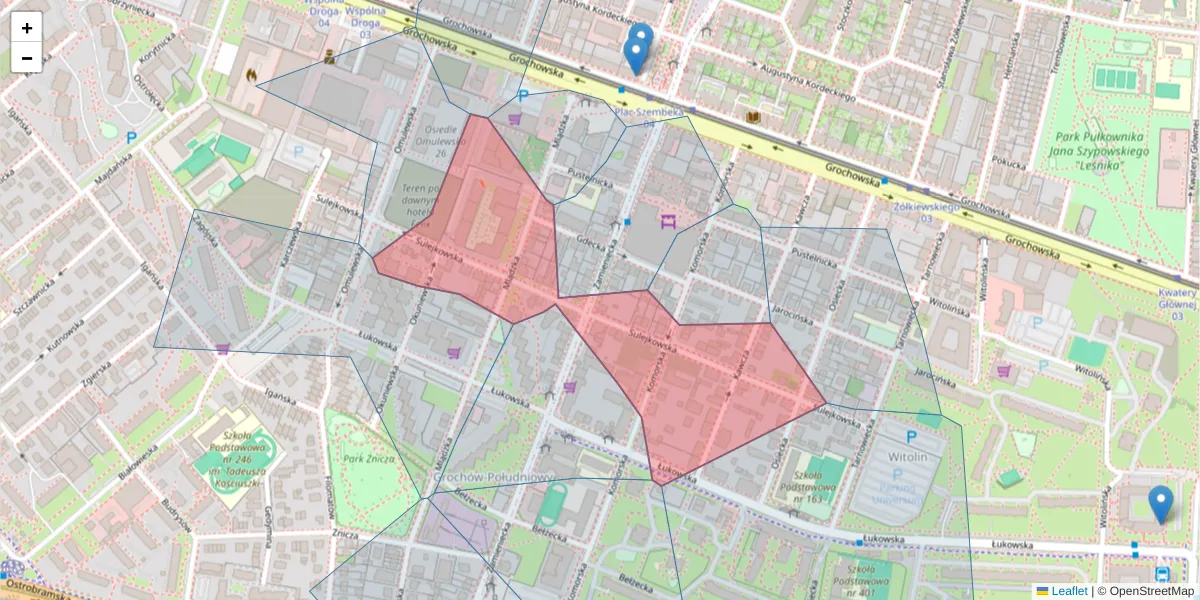 Szczegółowa mapa kodu pocztowego 04-157 z granicami, sąsiednimi kodami pocztowymi i urzędami pocztowymi