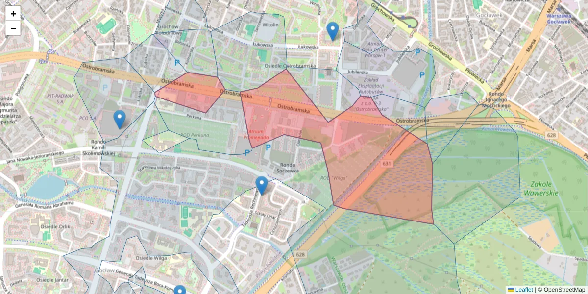 Szczegółowa mapa kodu pocztowego 04-175 z granicami, sąsiednimi kodami pocztowymi i urzędami pocztowymi