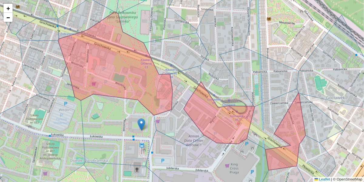 Szczegółowa mapa kodu pocztowego 04-186 z granicami, sąsiednimi kodami pocztowymi i urzędami pocztowymi