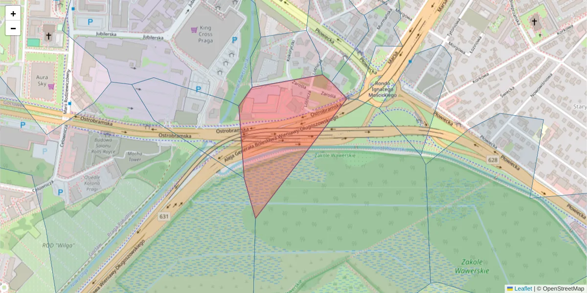 Szczegółowa mapa kodu pocztowego 04-192 z granicami, sąsiednimi kodami pocztowymi i urzędami pocztowymi