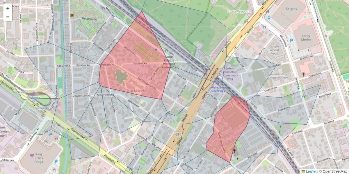 Szczegółowa mapa kodu pocztowego 04-205 z granicami, sąsiednimi kodami pocztowymi i urzędami pocztowymi