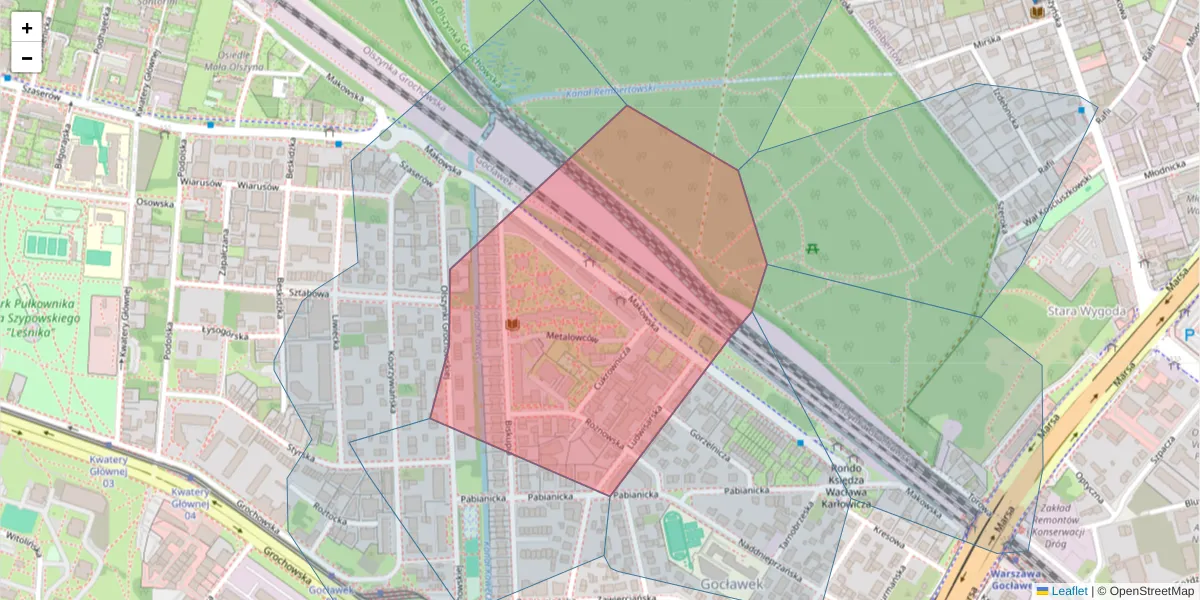 Szczegółowa mapa kodu pocztowego 04-216 z granicami, sąsiednimi kodami pocztowymi i urzędami pocztowymi