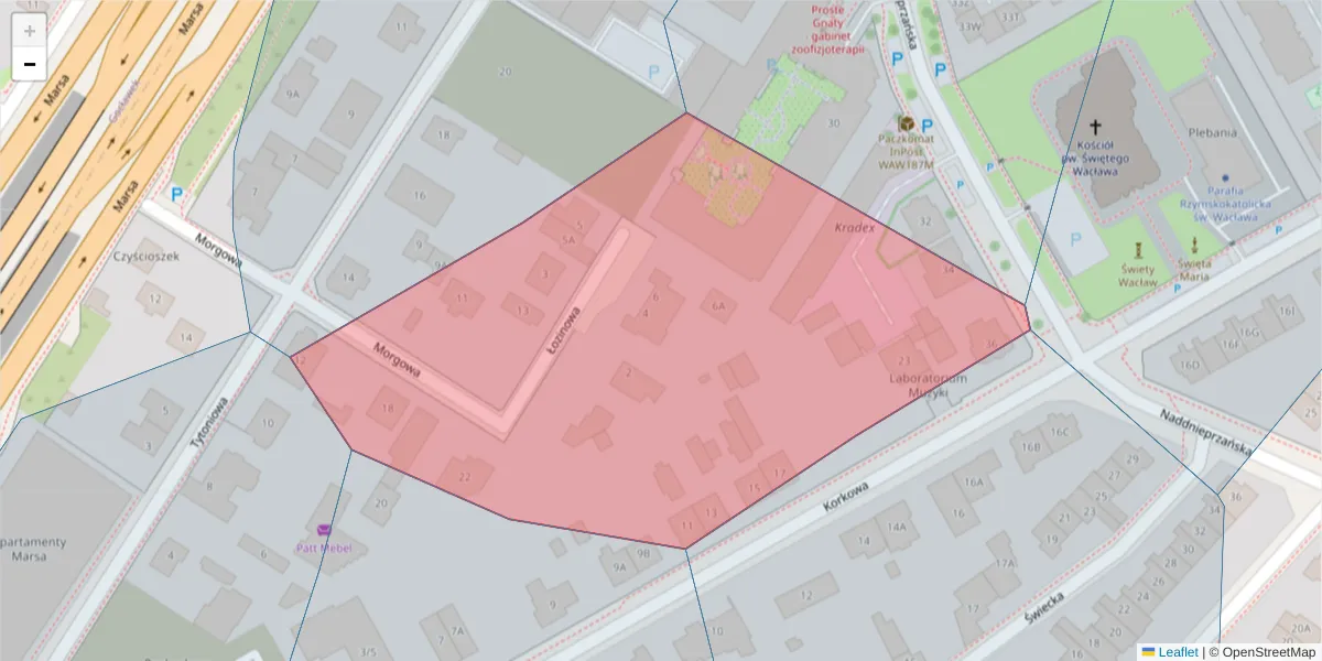 Szczegółowa mapa kodu pocztowego 04-227 z granicami, sąsiednimi kodami pocztowymi i urzędami pocztowymi